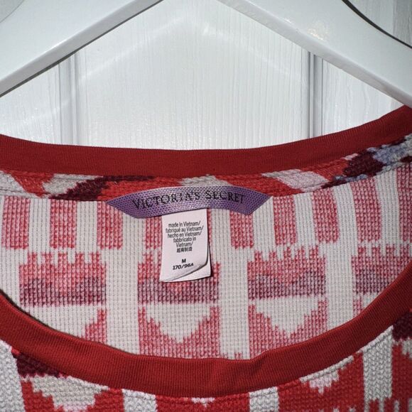 Victoria’s Secret Holiday Thermal Pajama Set Size Medium Red Print Aztec - Picture 5 of 6